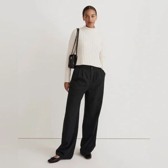NWT Madewell Wool Blend Mockneck Crop Sweater in Antique Cream - Picture 1 of 6